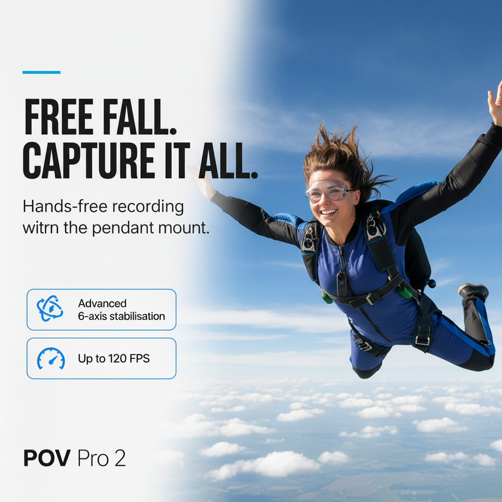 Skydiver recording hands-free with CAM Pro 2